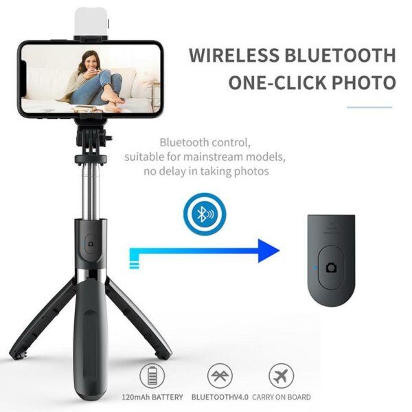 Bluetooth Trådlös Selfie Stick. Stativ, Vikbar, Utdragbar, Universal Monopod För Smartphones Kamera Självutlösare Med Fyllningsljus - Bild 4