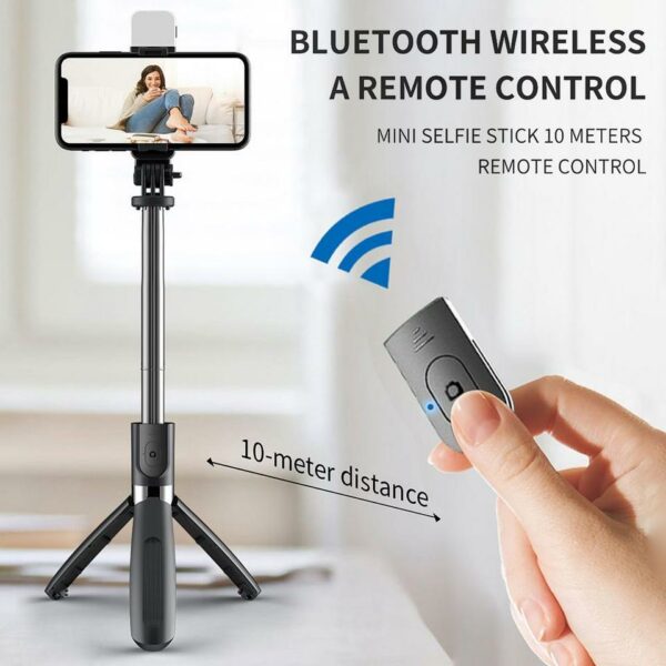 Bluetooth Trådlös Selfie Stick. Stativ, Vikbar, Utdragbar, Universal Monopod För Smartphones Kamera Självutlösare Med Fyllningsljus - Bild 2