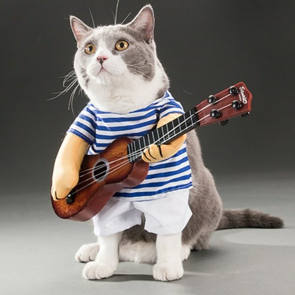 Hundkostym Cosplay Gitarristspelare Halloween eller Julfest Rolig Katt Hund Dräkt - Bild 7