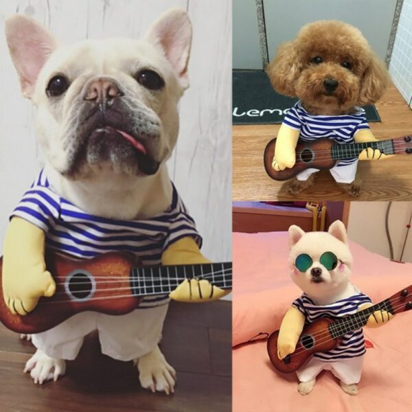 Hundkostym Cosplay Gitarristspelare Halloween eller Julfest Rolig Katt Hund Dräkt - Bild 5