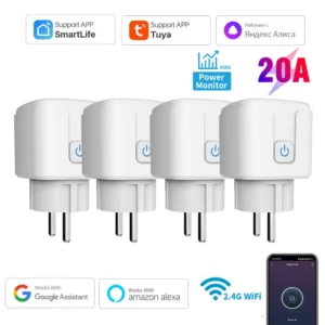 Tuya 16A,20A Smart Plug WiFi Socket EU Power Monitoring Timing Funktion. Fungerar med Alexa, Google Home, Alice, Smart Life Home