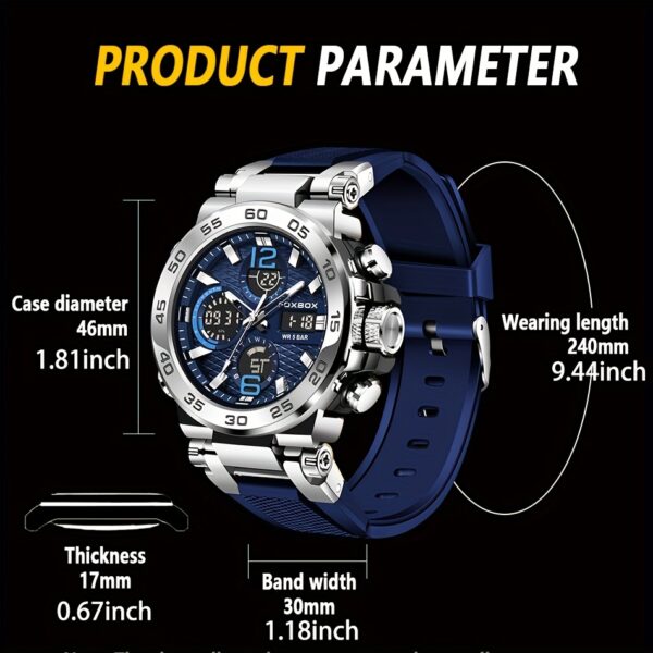 Sportklockan är en pryl för män. Digital Quartz Watch med dubbla displayer. Väckarklocka, Kronograf, multifunktionsklocka, perfekt som present. - Bild 10