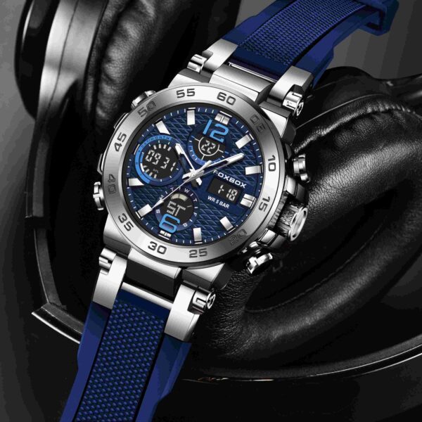 Sportklockan är en pryl för män. Digital Quartz Watch med dubbla displayer. Väckarklocka, Kronograf, multifunktionsklocka, perfekt som present. - Bild 8