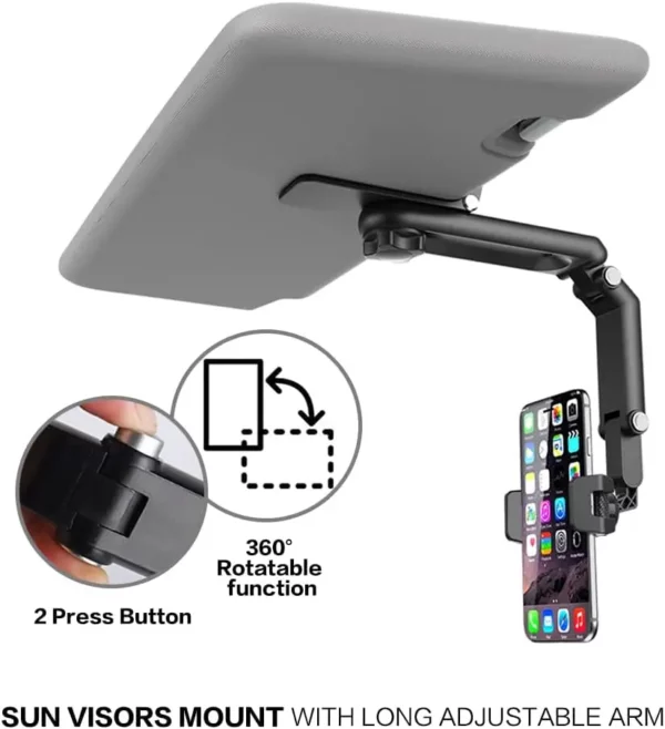 Telefonhållare för montage i Solskyddet. Multifunktionell 360° roterande mobiltelefonhållare till  IPhone/Samsung/Android - Bild 2