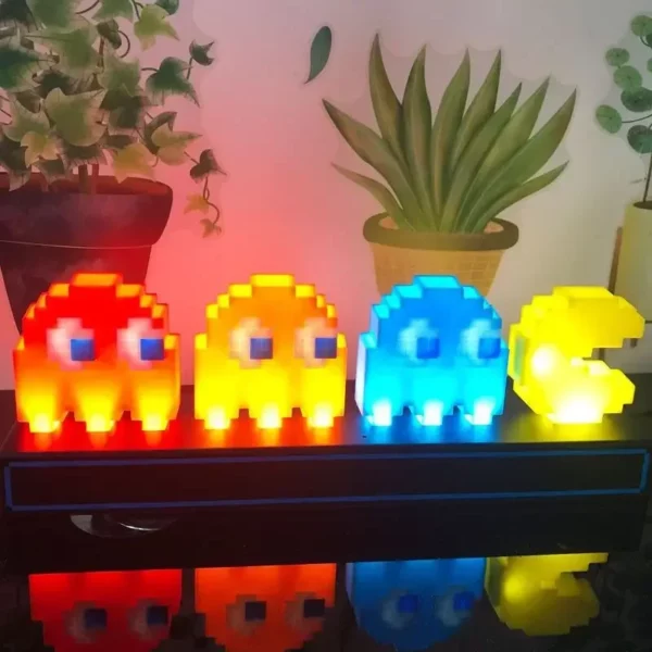 3D Nattljus Färgglada Pac Man Super Mario Figur Pixel Toy Led Frågetecken Ljus Spelikon Atmosfär Lamp Presenter - Bild 5