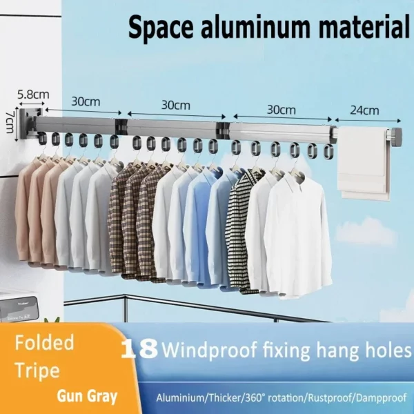Utrymmesbeparande väggmonterad hopfällbar torkställning i aluminiumlegering. - Bild 5