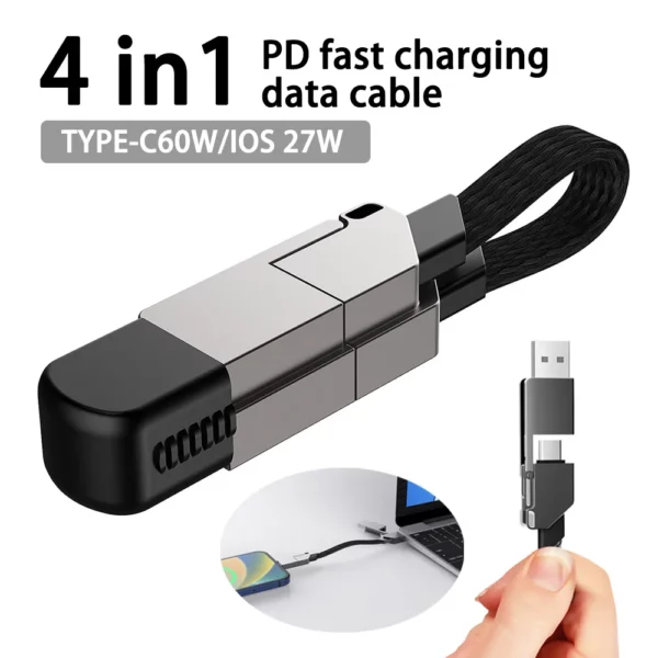 4 i 1 Multi Snabbladdningskabel, Nyckelring PD för iPhone Lightning 27W, Andriod TYPE-C 60W QC 27W Snabbladdningsdatakabel Nyckelchai, Smart  och smidig laddningskabel. Perfekt pryl som är lätt att ta med sig.