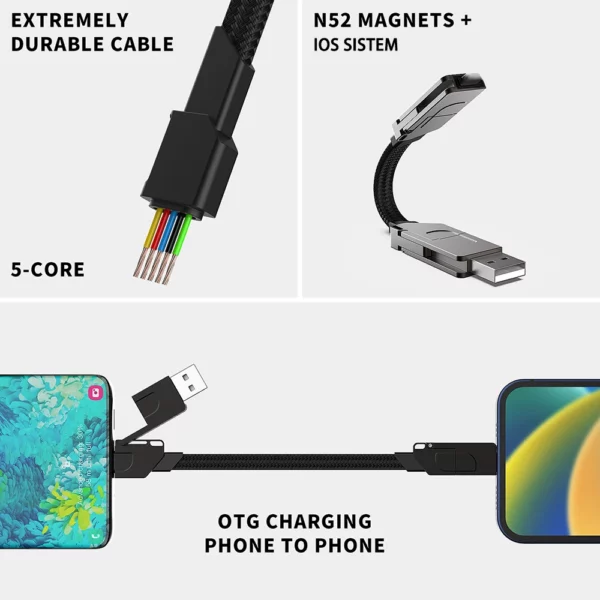 4 i 1 Multi Snabbladdningskabel, Nyckelring PD för iPhone Lightning 27W, Andriod TYPE-C 60W QC 27W Snabbladdningsdatakabel Nyckelchai, Smart  och smidig laddningskabel. Perfekt pryl som är lätt att ta med sig. - Bild 5