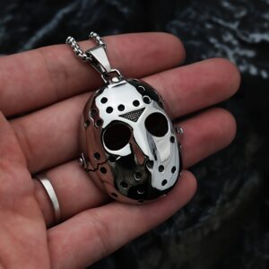 Skräcktema Jason, Fredag den 13:e, Mask hängande halsband – vintagestil, rostfritt stål Halloween-smycken för åldrarna 14+, slitstark legering, gotiskt modeaccessoar