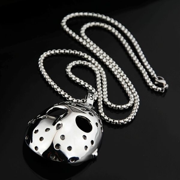 Skräcktema Jason, Fredag den 13:e, Mask hängande halsband – vintagestil, rostfritt stål Halloween-smycken för åldrarna 14+, slitstark legering, gotiskt modeaccessoar - Bild 2